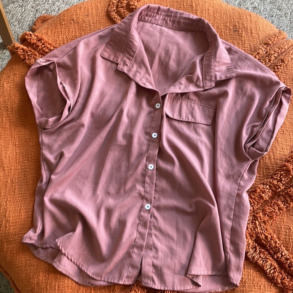 Dusty Rose Pink Boxy Top Button Down Top with Wide Sleeves - 3X - Picture 4 of 4